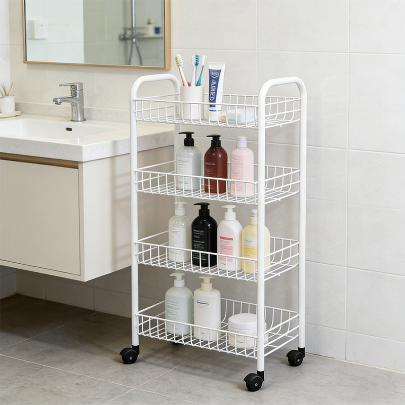 4 Tier Metal Rolling Utility Cart with Casters Storage Shelf Rack with Baskets and Wheels 72cm High