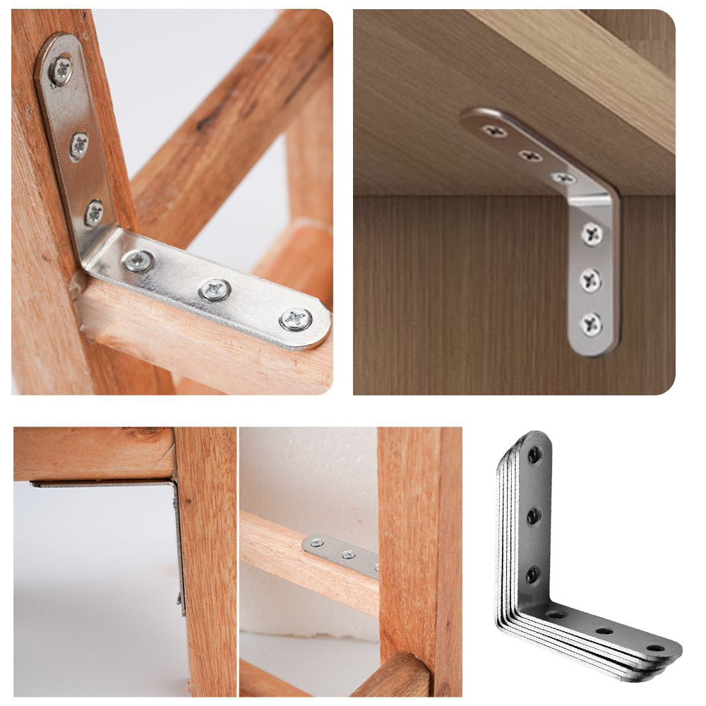 20PCS L Bracket Corner Brace with 120 Screws Stainless Steel 90 Degree Right Angle 6 Holes Joint Fastener for Wood Chair Bookshelf Board - Image 4