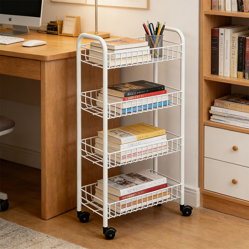 4 Tier Metal Rolling Utility Cart with Casters Storage Shelf Rack with Baskets and Wheels 72cm High - Image 4