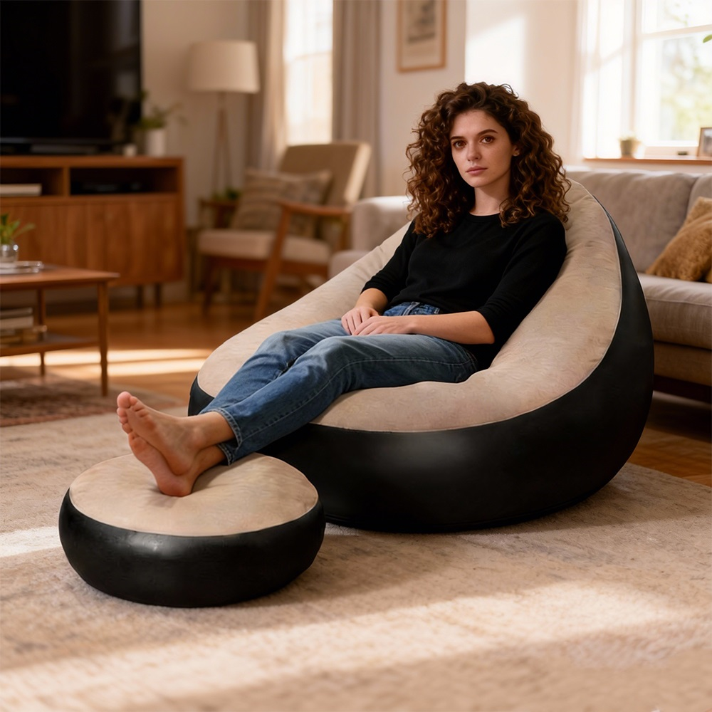 2PCS Inflatable Chair With Foot Stool Inflatable Couch Portable Inflatable Chairs for Gaming Reading Movie Watching Camping - Image 4